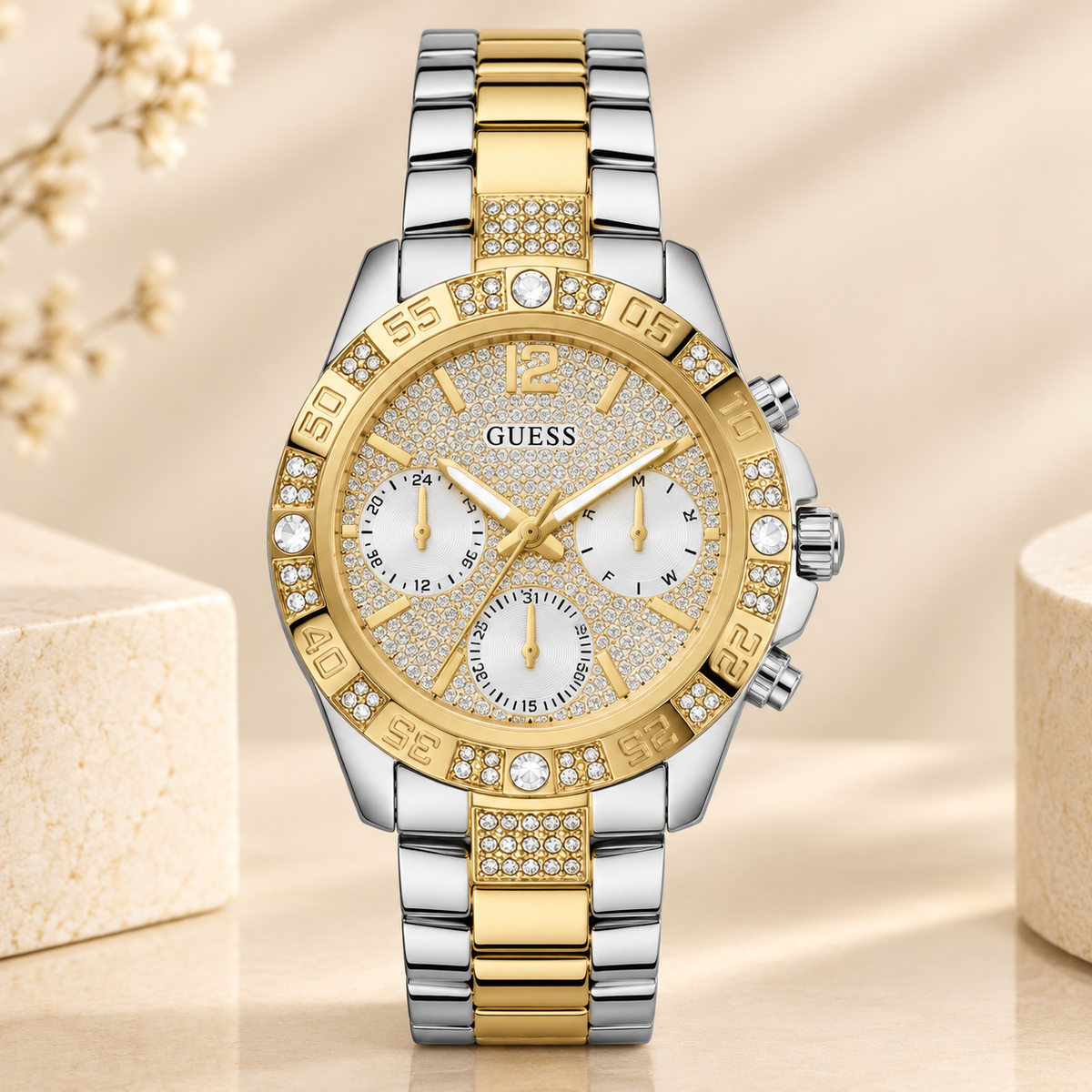 Montre Femme GUESS W1156L5 Frontier – Acier Argenté et Doré