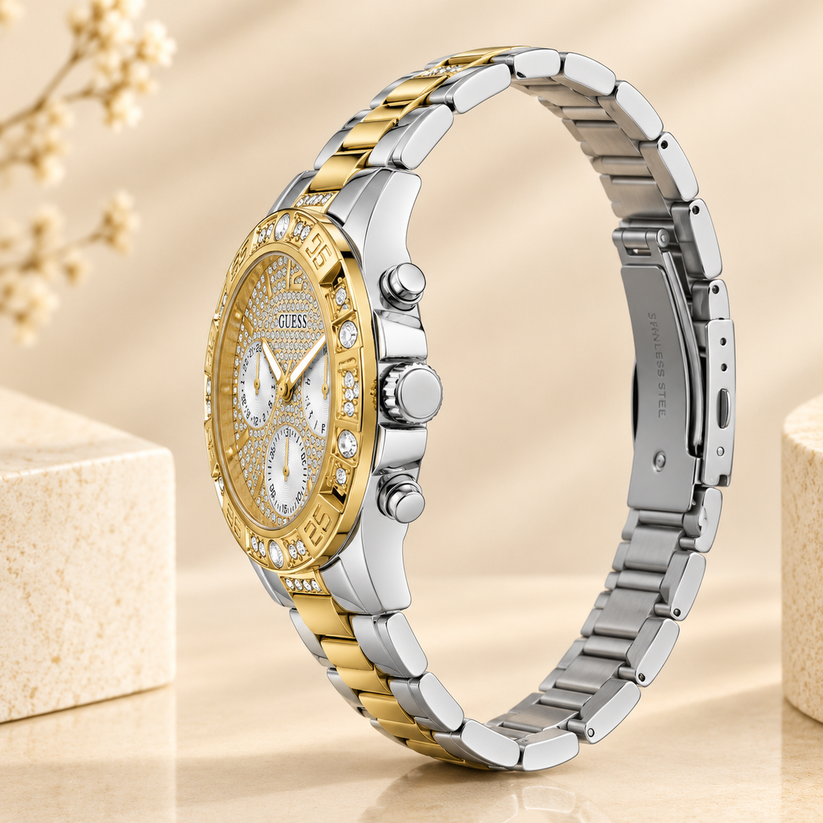 Montre Femme GUESS W1156L5 Frontier – Acier Argenté et Doré