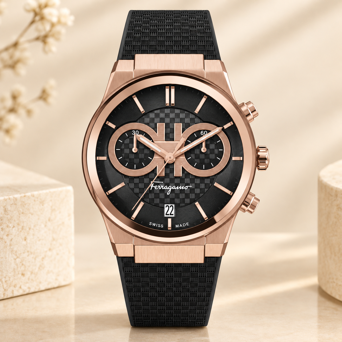 Montre Salvatore Ferragamo SFME00721 Sapphire Chrono – Noir et Or Rose – 41 mm