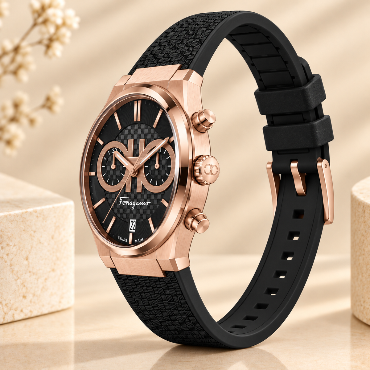 Montre Salvatore Ferragamo SFME00721 Sapphire Chrono – Noir et Or Rose – 41 mm