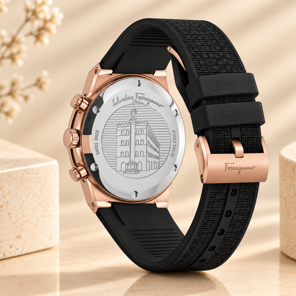 Montre Salvatore Ferragamo SFME00721 Sapphire Chrono – Noir et Or Rose – 41 mm