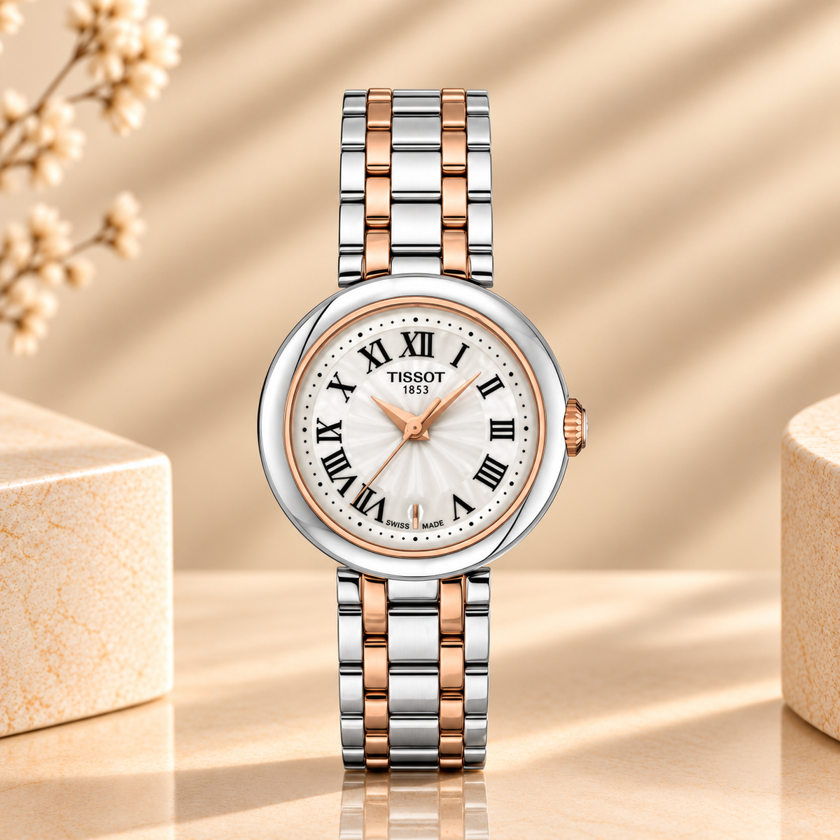 Montre Tissot Bellissima 26 mm Blanc et Or Rose – Acier