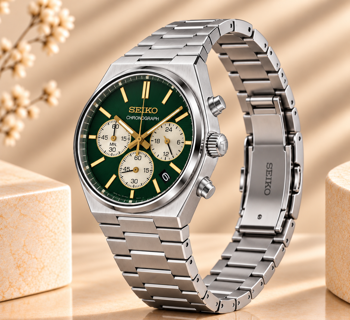 Montre Seiko Sport Chronographe 40 mm Vert – Acier