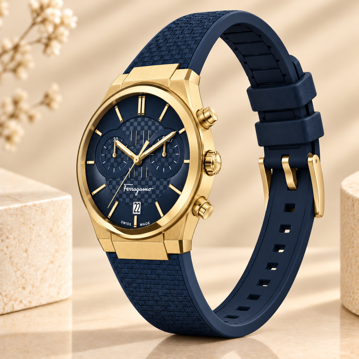 Montre Salvatore Ferragamo SFME00221 Chronographe – Bleu et Dorée – Verre Saphir