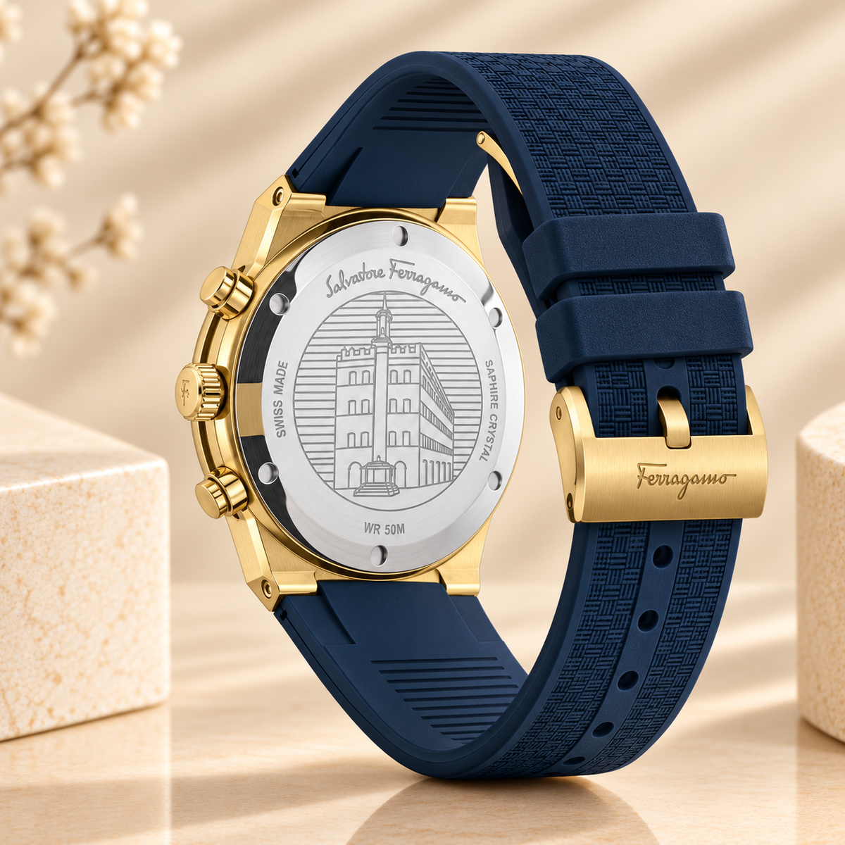 Montre Salvatore Ferragamo SFME00221 Chronographe – Bleu et Dorée – Verre Saphir