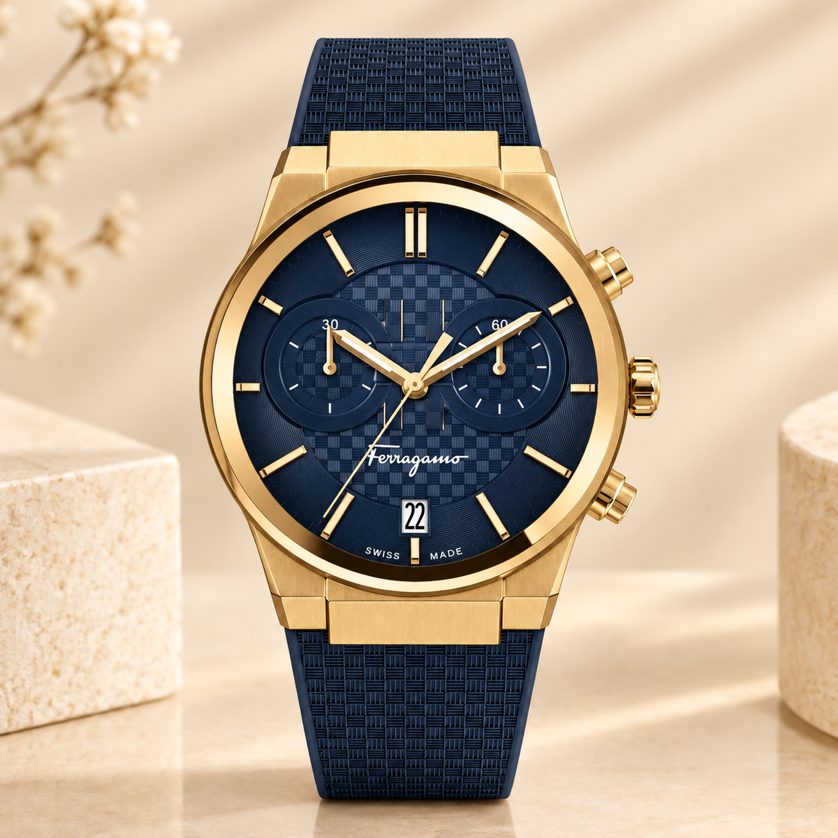 Montre Salvatore Ferragamo SFME00221 Chronographe – Bleu et Dorée – Verre Saphir
