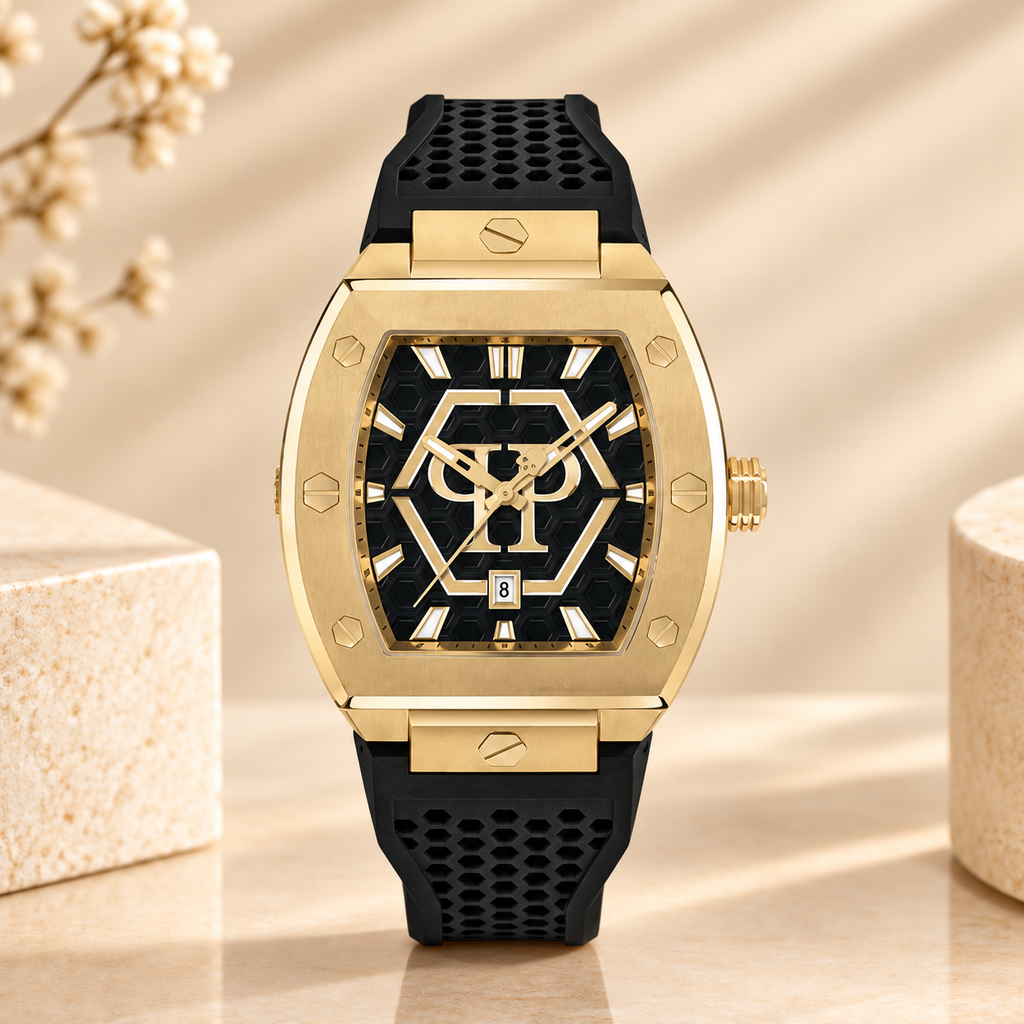 Montre Philipp Plein PWPUA0424 The Hexagon Phantom – Noire et Dorée – 44 mm