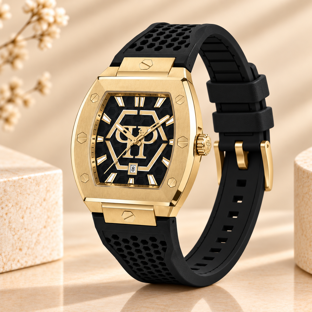 Montre Philipp Plein PWPUA0424 The Hexagon Phantom – Noire et Dorée – 44 mm