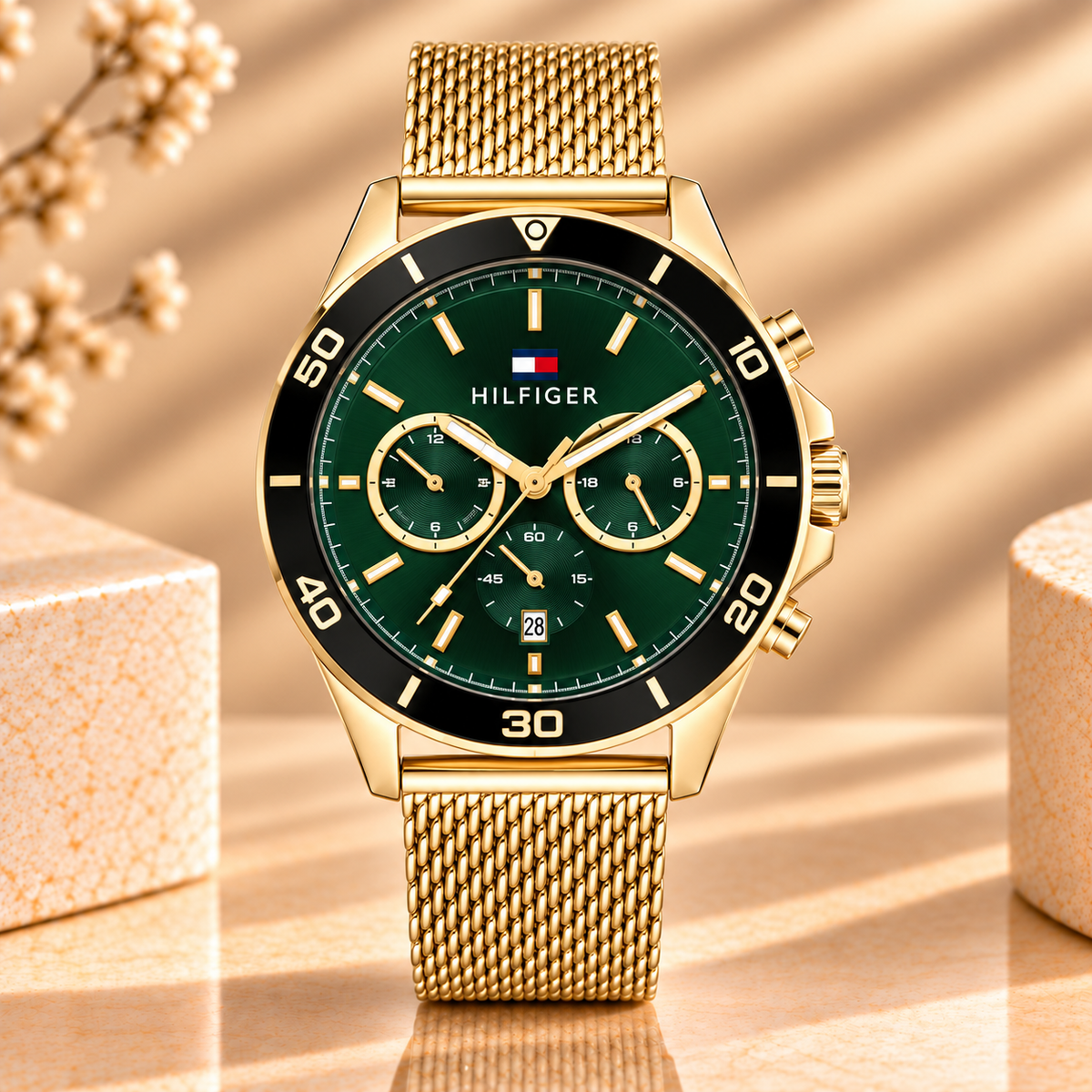 Montre Homme Tommy Hilfiger 1792093 Jordan – Chronographe – Vert et Doré – 43 mm