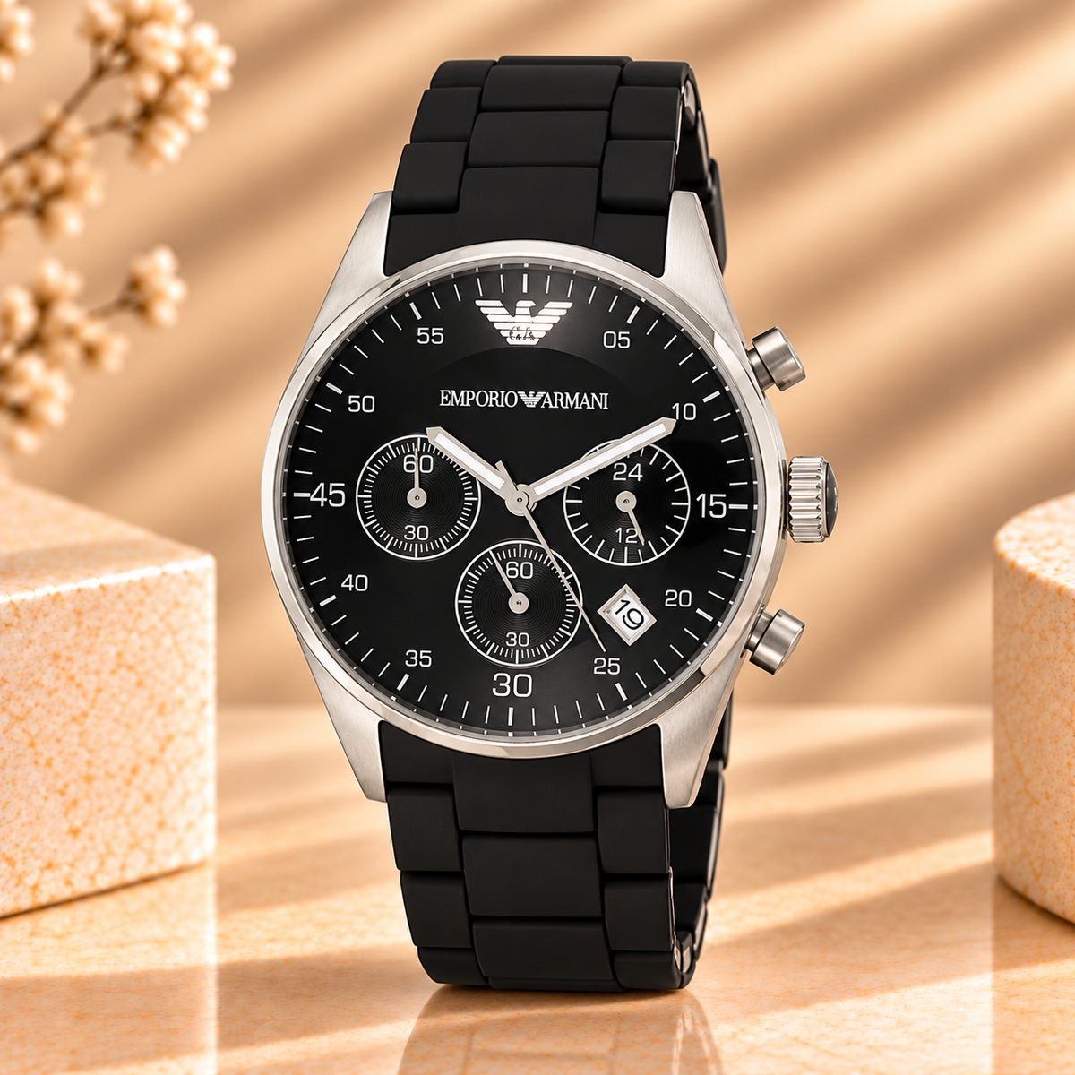 Montre Emporio Armani Sportivo Chronographe 43 mm Noir – Silicone