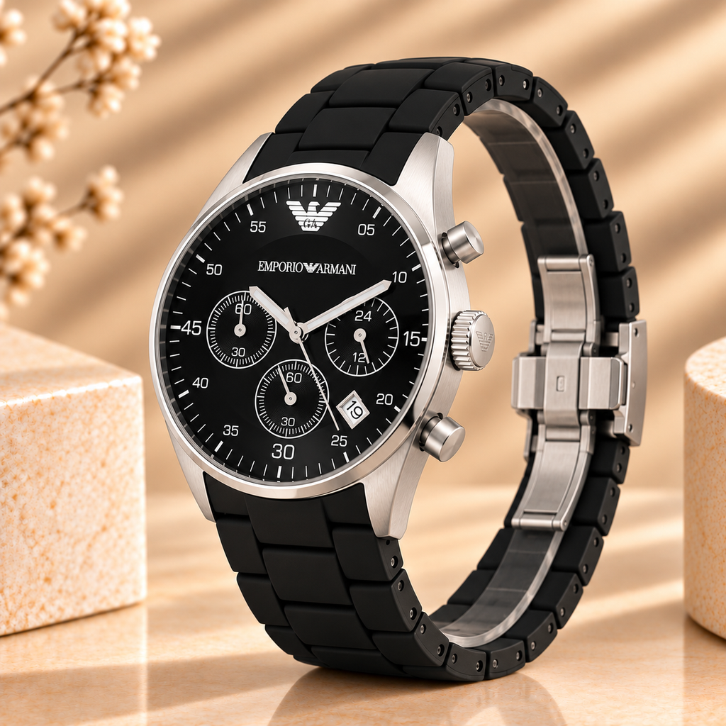Montre Emporio Armani Sportivo Chronographe 43 mm Noir – Silicone