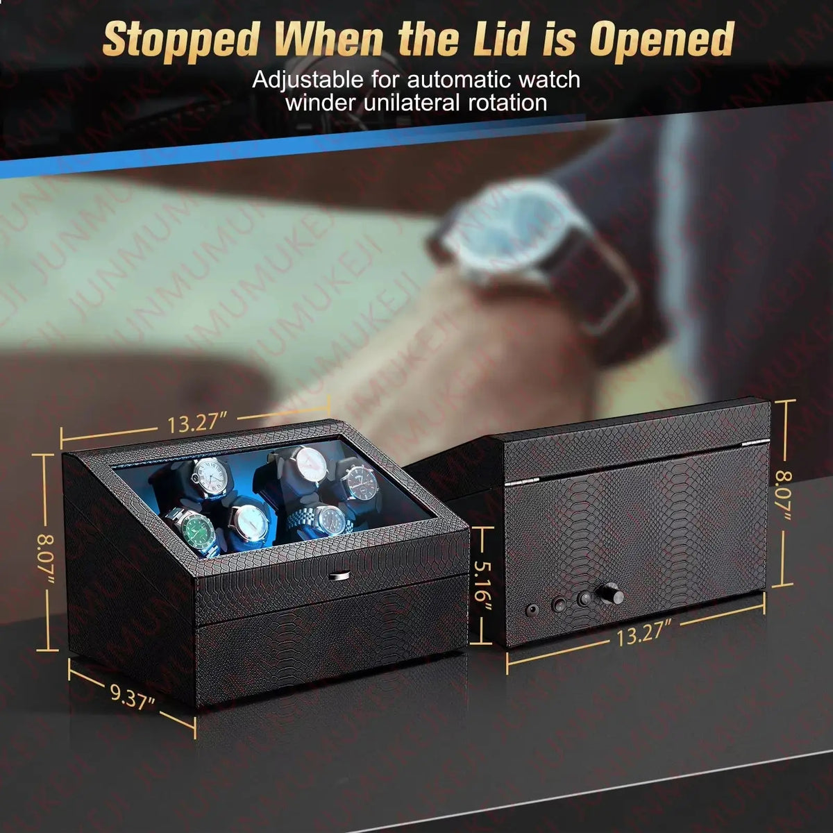 Remontoir Automatique pour 6 Montres + Rangement 6 Emplacements | Coffret de Luxe Silencieux avec Éclairage LED | Boîte pour Montres Automatiques LeTempsDesMontres