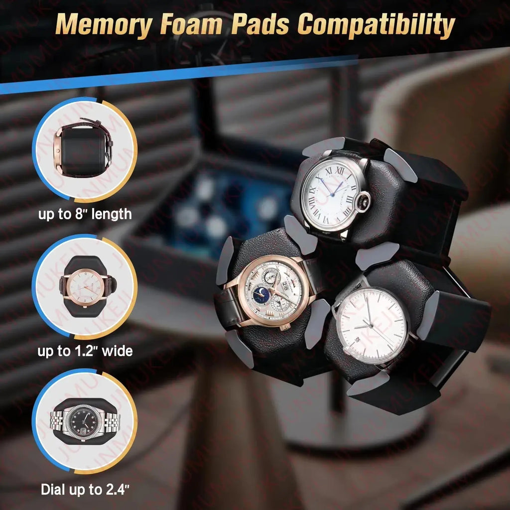 Remontoir Automatique pour 6 Montres + Rangement 6 Emplacements | Coffret de Luxe Silencieux avec Éclairage LED | Boîte pour Montres Automatiques LeTempsDesMontres