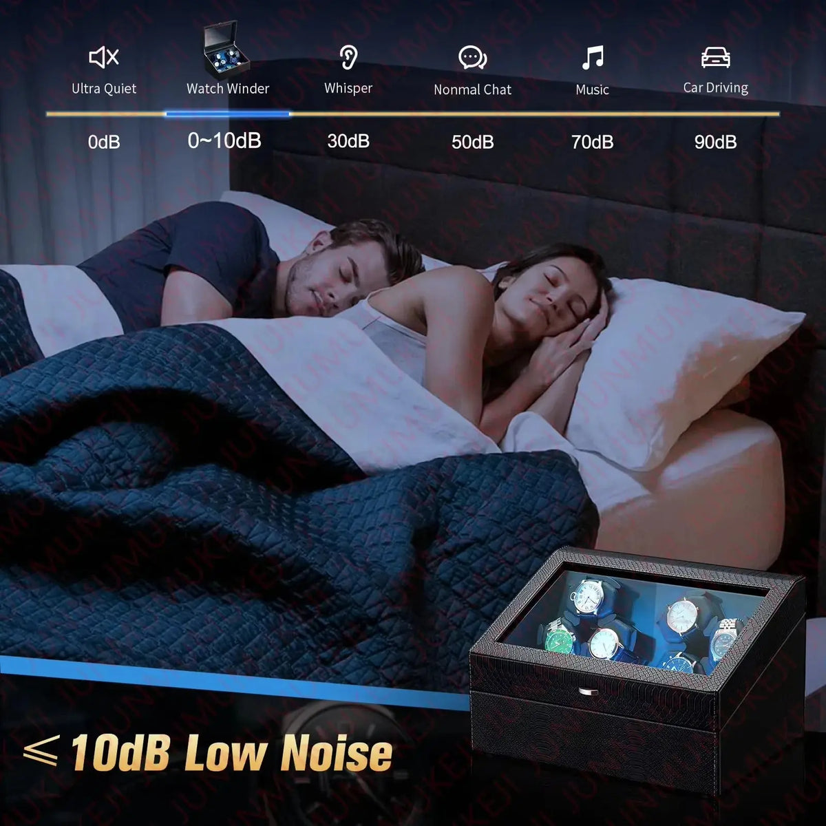 Remontoir Automatique pour 6 Montres + Rangement 6 Emplacements | Coffret de Luxe Silencieux avec Éclairage LED | Boîte pour Montres Automatiques LeTempsDesMontres