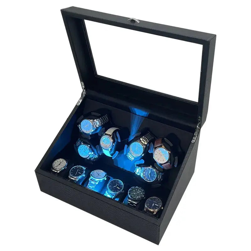 Remontoir Automatique pour 6 Montres + Rangement 6 Emplacements | Coffret de Luxe Silencieux avec Éclairage LED | Boîte pour Montres Automatiques LeTempsDesMontres